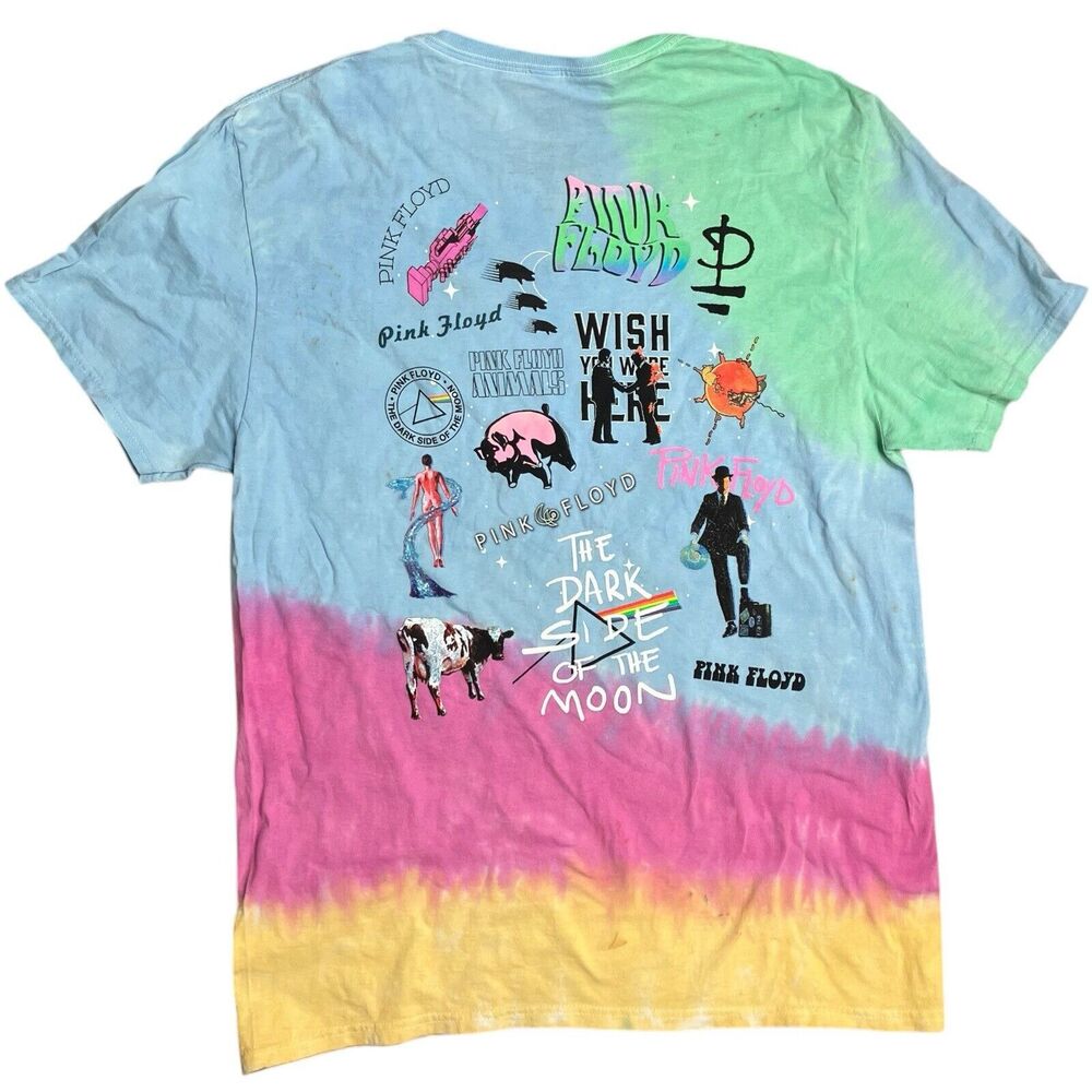Pink Floyd T-Shirt Mens L Blue Album‎ Cover Tie Dye Pink Dark Side Moon Green